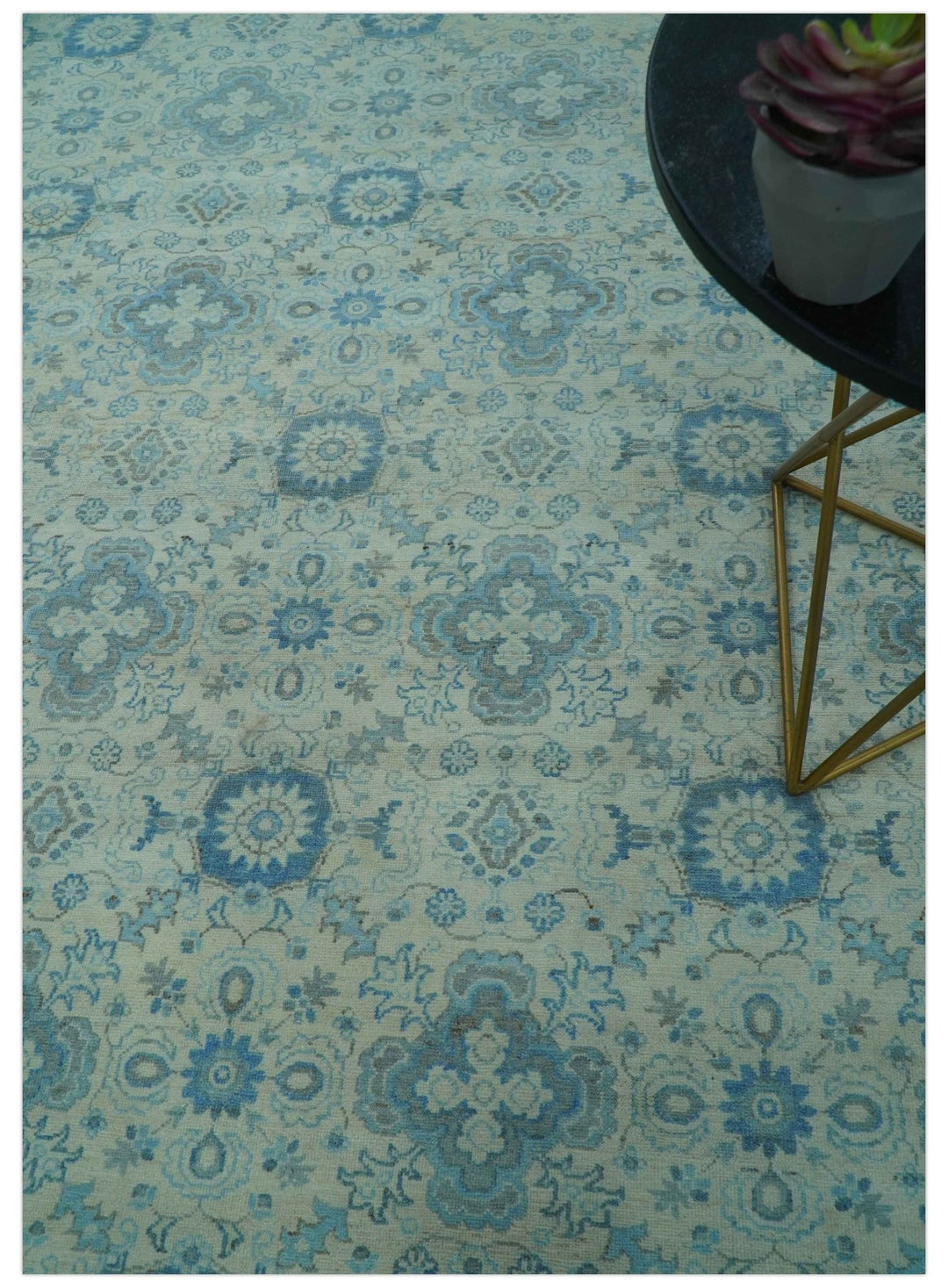 Distressed Hand Knotted Blue And Beige Oriental Design 8x10 Wool Area Rug - The Rug Decor