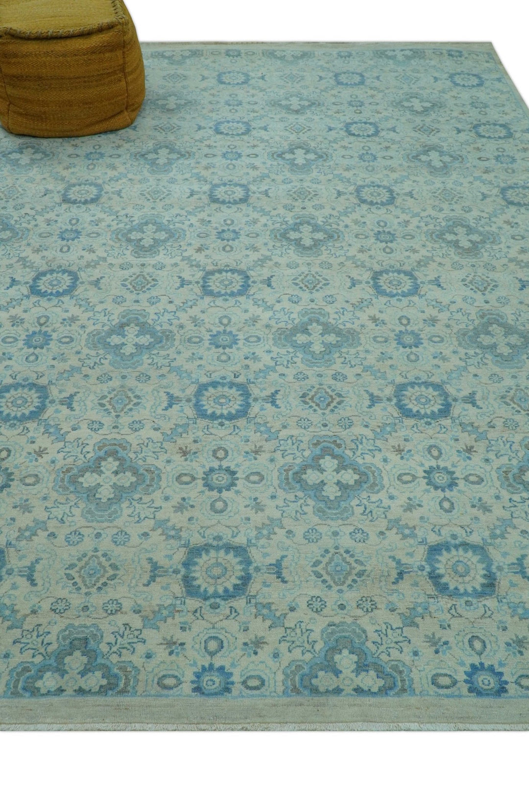 Distressed Hand Knotted Blue And Beige Oriental Design 8x10 Wool Area Rug - The Rug Decor