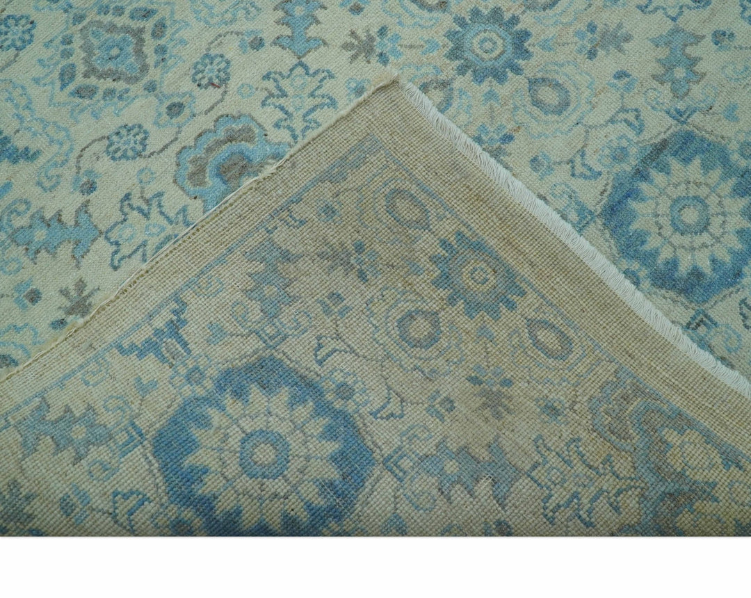 Distressed Hand Knotted Blue And Beige Oriental Design 8x10 Wool Area Rug - The Rug Decor