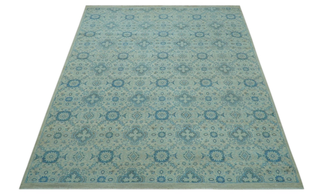 Distressed Hand Knotted Blue And Beige Oriental Design 8x10 Wool Area Rug - The Rug Decor