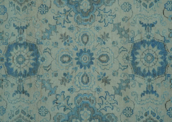 Distressed Hand Knotted Blue And Beige Oriental Design 8x10 Wool Area Rug - The Rug Decor