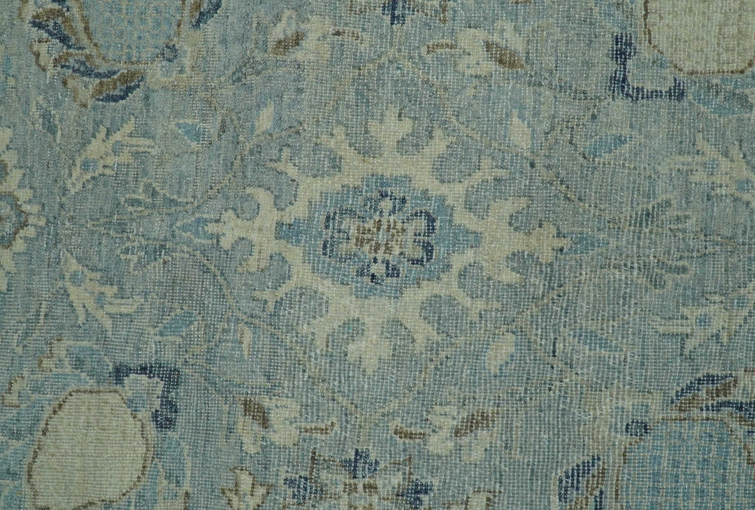 Distressed Hand Knotted Blue And Beige Traditional Design 9x13 Wool Area Rug - The Rug Decor