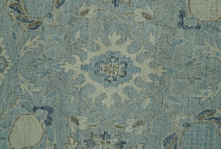 Distressed Hand Knotted Blue And Beige Traditional Design 9x13 Wool Area Rug - The Rug Decor