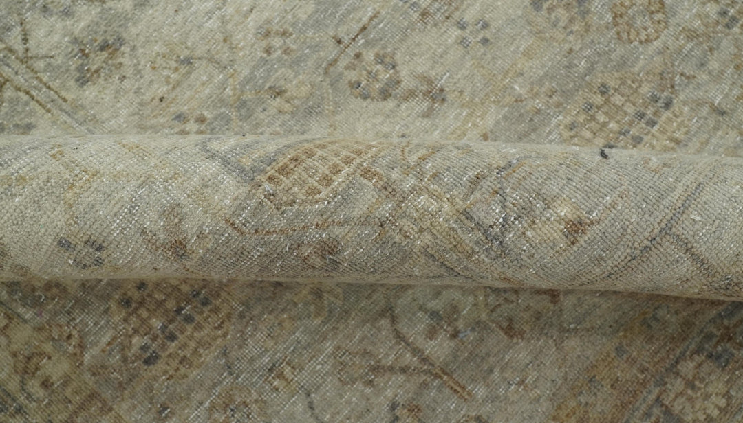 Distressed Silver And Beige Hand Knotted khotan design Custom Made wool area rug - The Rug Decor