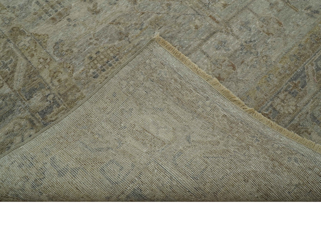 Distressed Silver And Beige Hand Knotted khotan design Custom Made wool area rug - The Rug Decor