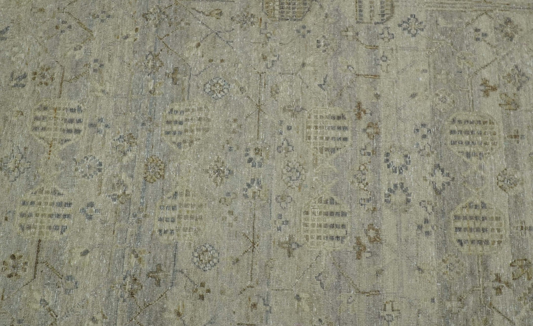 Distressed Silver And Beige Hand Knotted khotan design Custom Made wool area rug - The Rug Decor