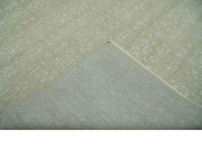 Fine Antique Design Ivory and light Olive Traditional Hand Knotted 8x10 wool area Rug - The Rug Decor
