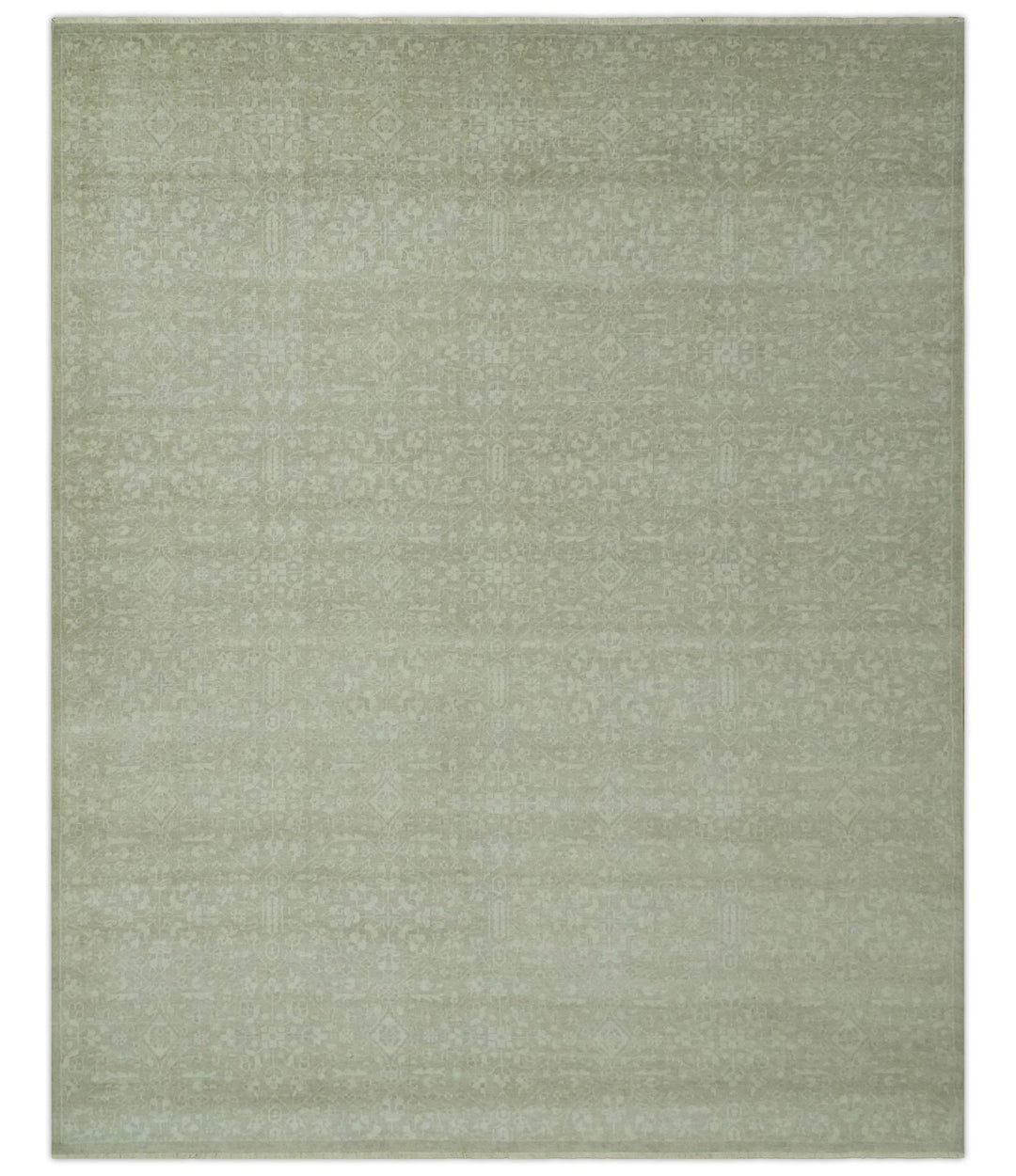 Fine Antique Design Ivory and light Olive Traditional Hand Knotted 8x10 wool area Rug - The Rug Decor