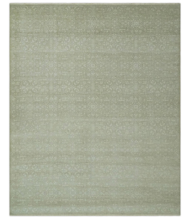 Fine Antique Design Ivory and light Olive Traditional Hand Knotted 8x10 wool area Rug - The Rug Decor