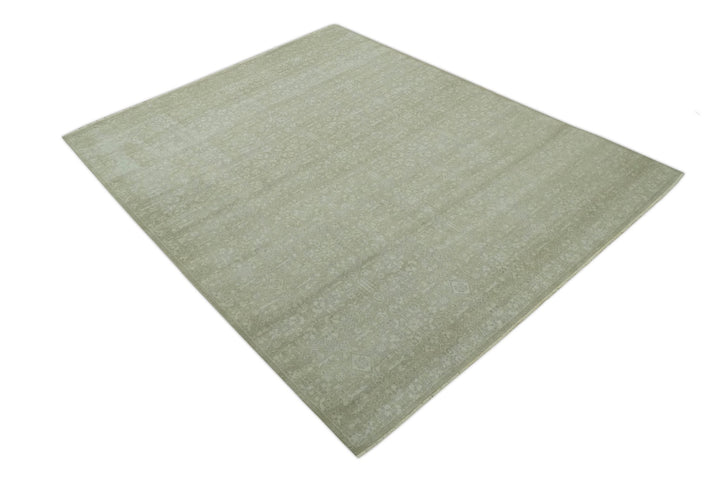 Fine Antique Design Ivory and light Olive Traditional Hand Knotted 8x10 wool area Rug - The Rug Decor