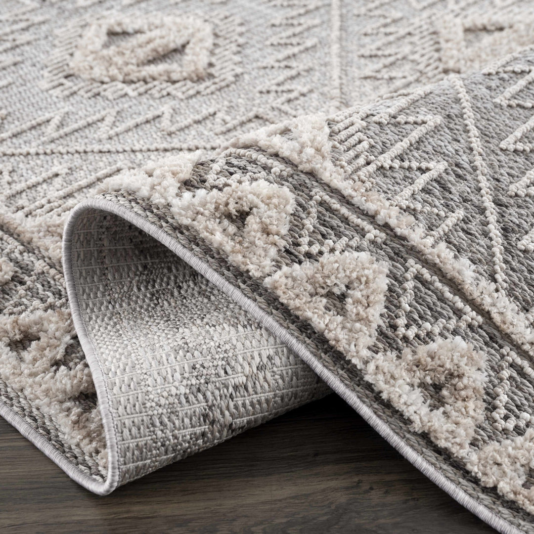 Flat woven Silver, Gray and Beige Geometrical Texture Area Rug - The Rug Decor