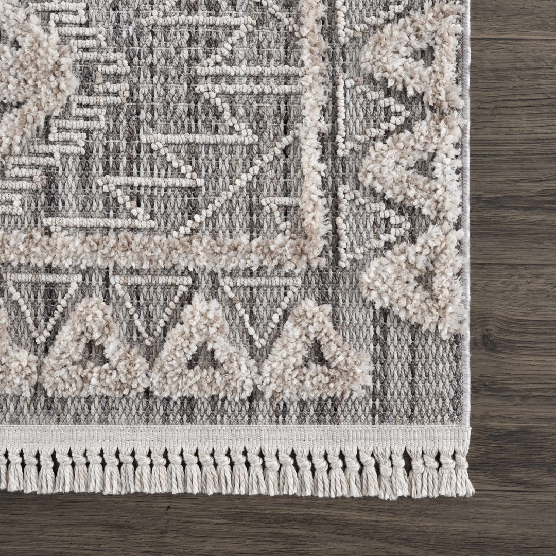 Flat woven Silver, Gray and Beige Geometrical Texture Area Rug - The Rug Decor