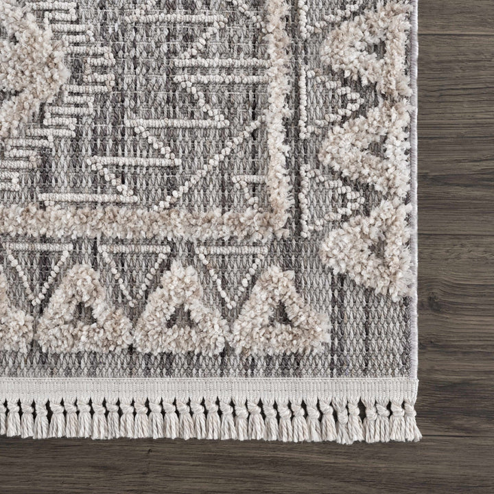 Flat woven Silver, Gray and Beige Geometrical Texture Area Rug - The Rug Decor