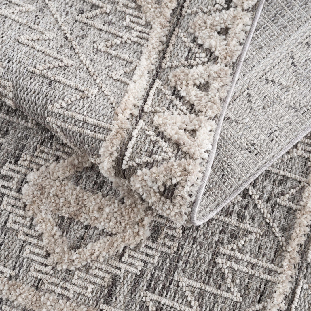 Flat woven Silver, Gray and Beige Geometrical Texture Area Rug - The Rug Decor