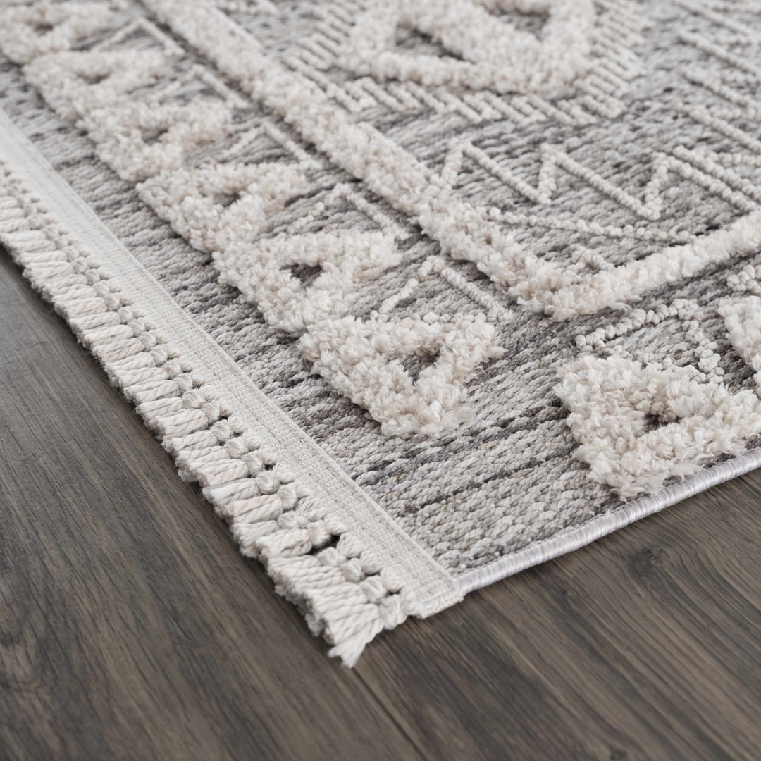 Flat woven Silver, Gray and Beige Geometrical Texture Area Rug - The Rug Decor