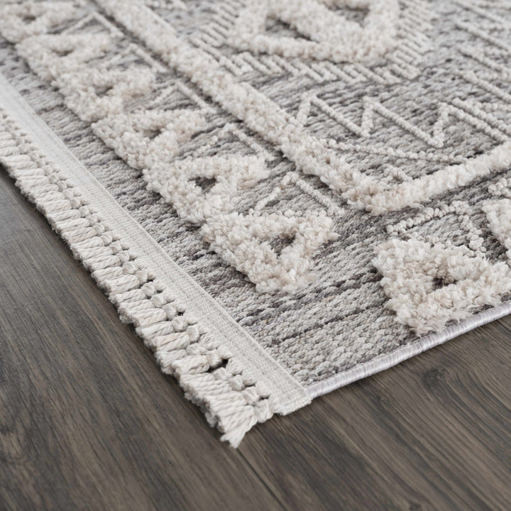 Flat woven Silver, Gray and Beige Geometrical Texture Area Rug - The Rug Decor
