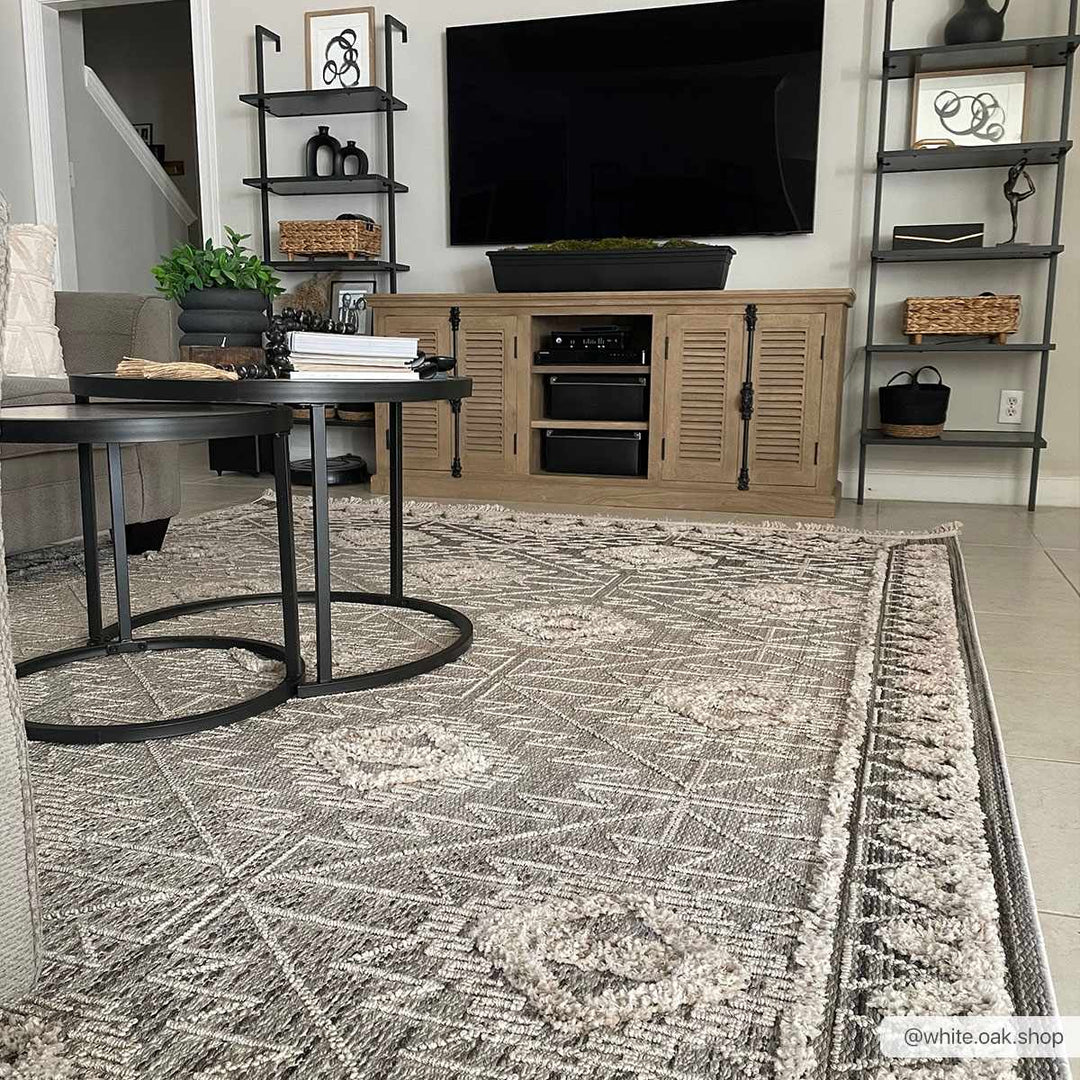 Flat woven Silver, Gray and Beige Geometrical Texture Area Rug - The Rug Decor