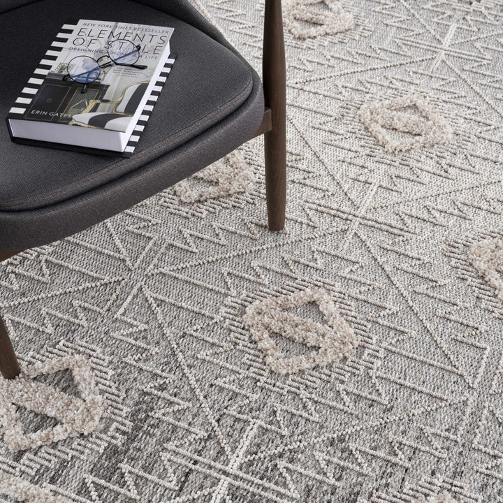 Flat woven Silver, Gray and Beige Geometrical Texture Area Rug - The Rug Decor