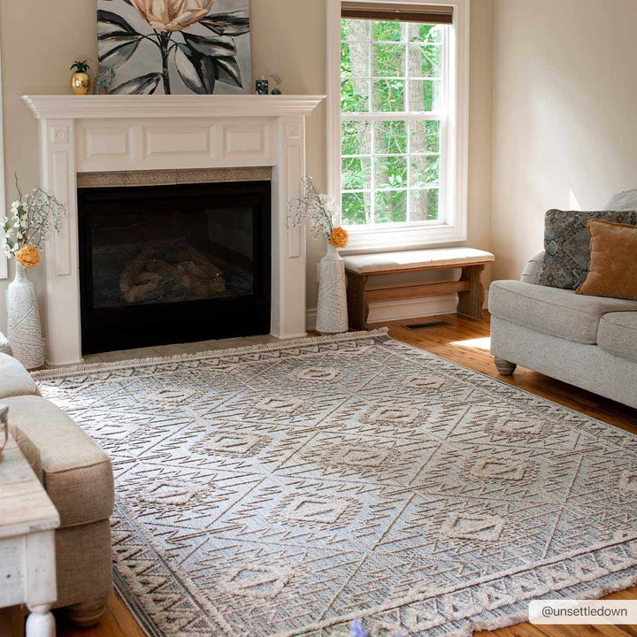 Flat woven Silver, Gray and Beige Geometrical Texture Area Rug - The Rug Decor