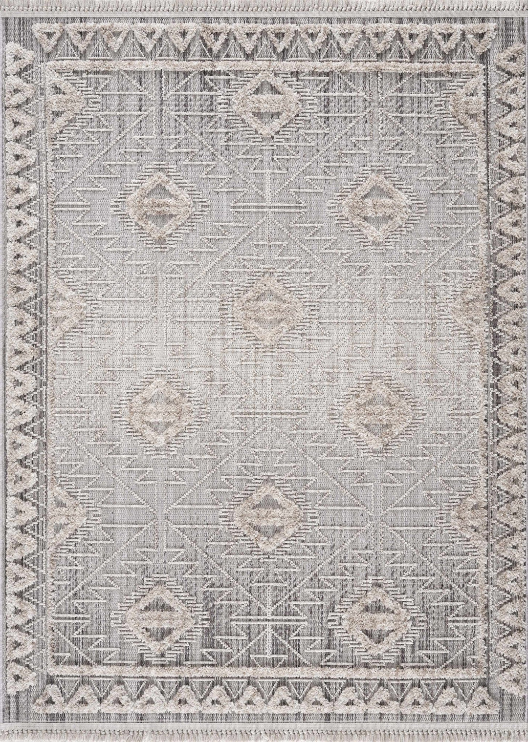 Flat woven Silver, Gray and Beige Geometrical Texture Area Rug - The Rug Decor
