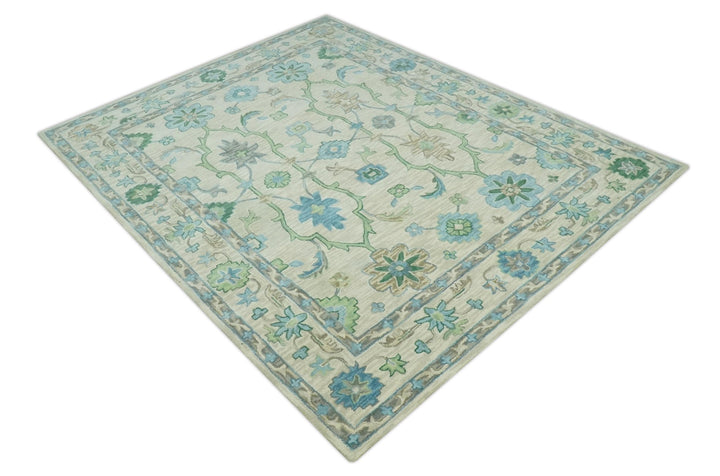 Floral Beige, Gray, Blue and Green Oriental Oushak Hand Tufted 8x10 wool Area rug - The Rug Decor