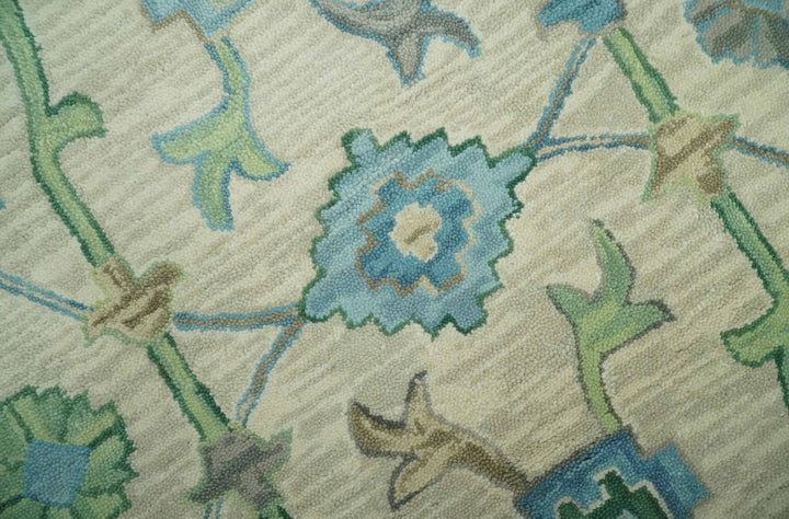 Floral Beige, Gray, Blue and Green Oriental Oushak Hand Tufted 8x10 wool Area rug - The Rug Decor