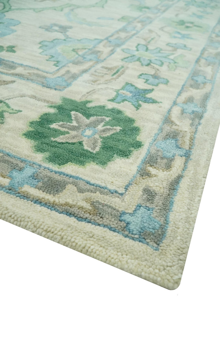 Floral Beige, Gray, Blue and Green Oriental Oushak Hand Tufted 8x10 wool Area rug - The Rug Decor