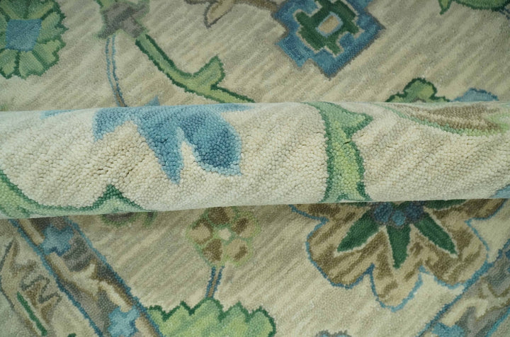 Floral Beige, Gray, Blue and Green Oriental Oushak Hand Tufted Custom Made wool Area rug - The Rug Decor