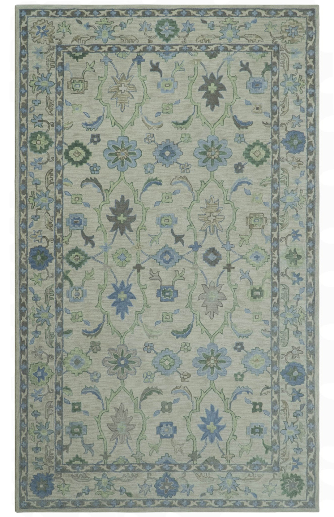 Floral Beige, Gray, Blue and Green Oriental Oushak Hand Tufted Custom Made wool Area rug - The Rug Decor