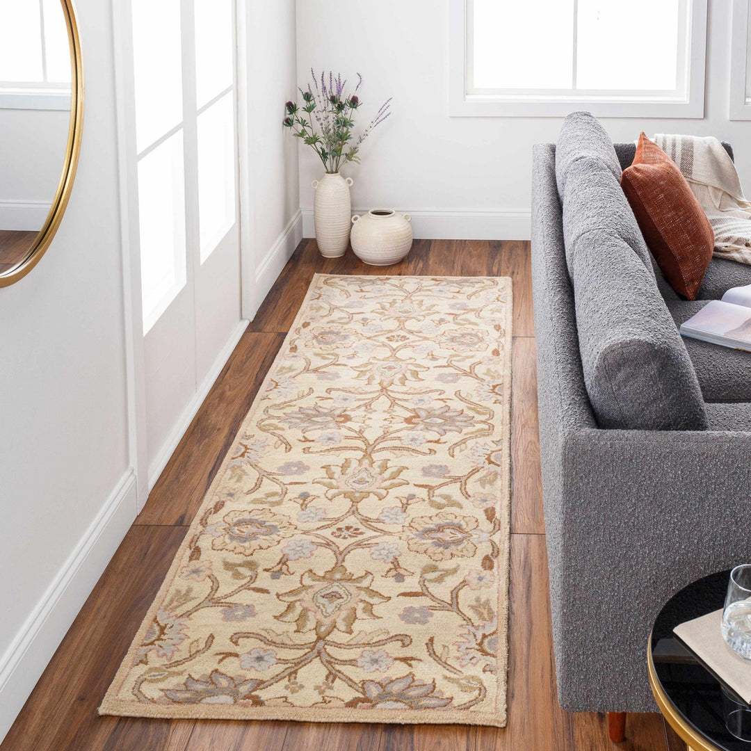Floral Beige, Tan, Violet and Brown Traditional Hand Tufted wool area Rug - The Rug Decor