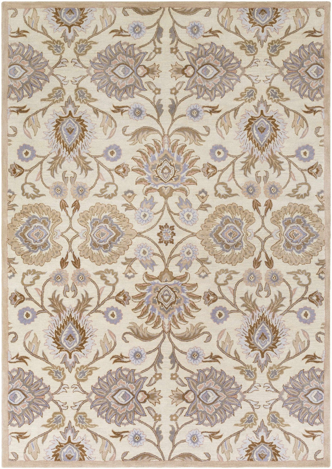 Floral Beige, Tan, Violet and Brown Traditional Hand Tufted wool area Rug - The Rug Decor