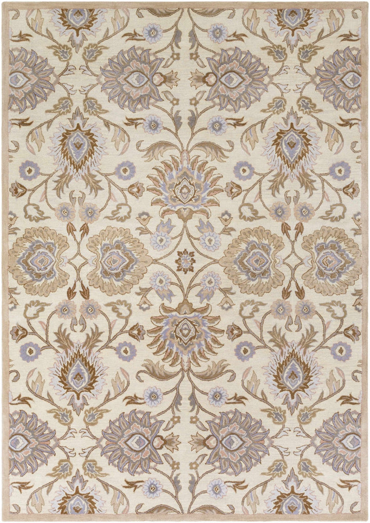Floral Beige, Tan, Violet and Brown Traditional Hand Tufted wool area Rug - The Rug Decor