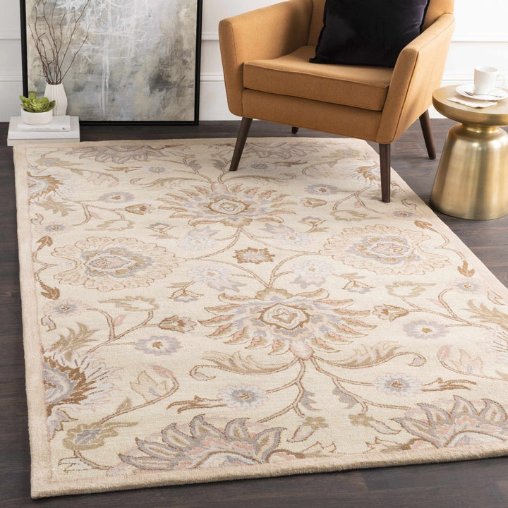 Floral Beige, Tan, Violet and Brown Traditional Hand Tufted wool area Rug - The Rug Decor