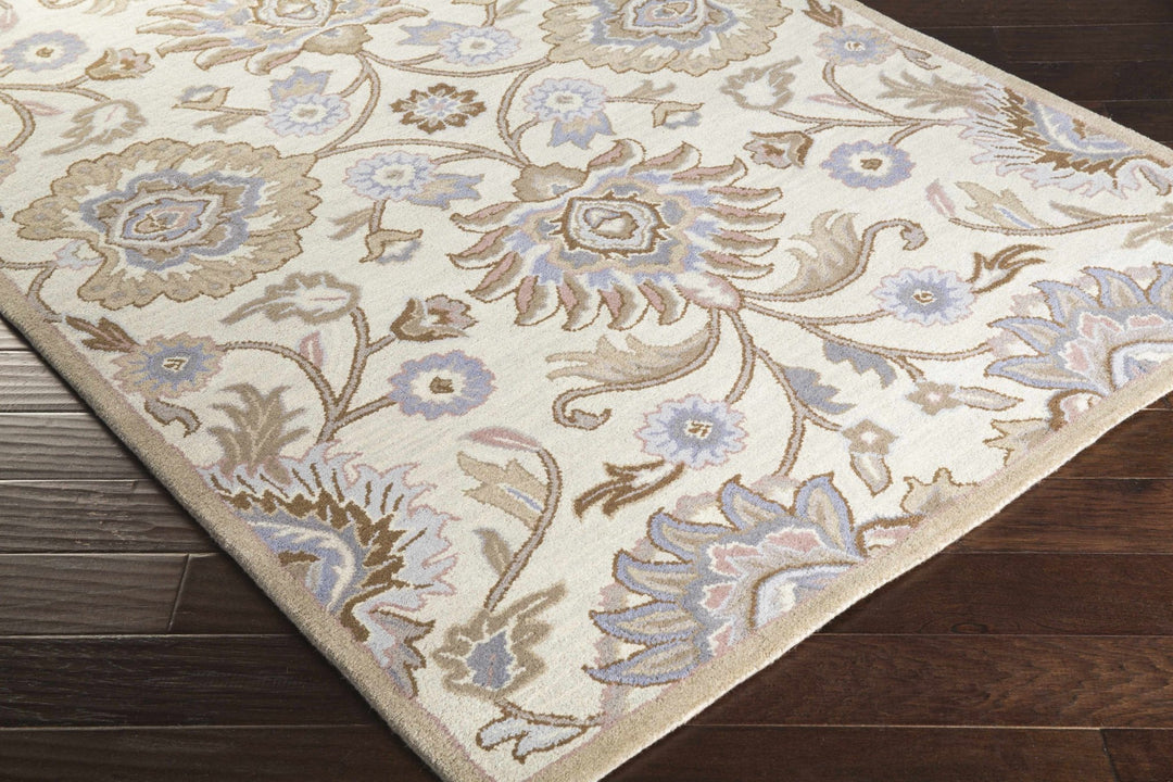 Floral Beige, Tan, Violet and Brown Traditional Hand Tufted wool area Rug - The Rug Decor