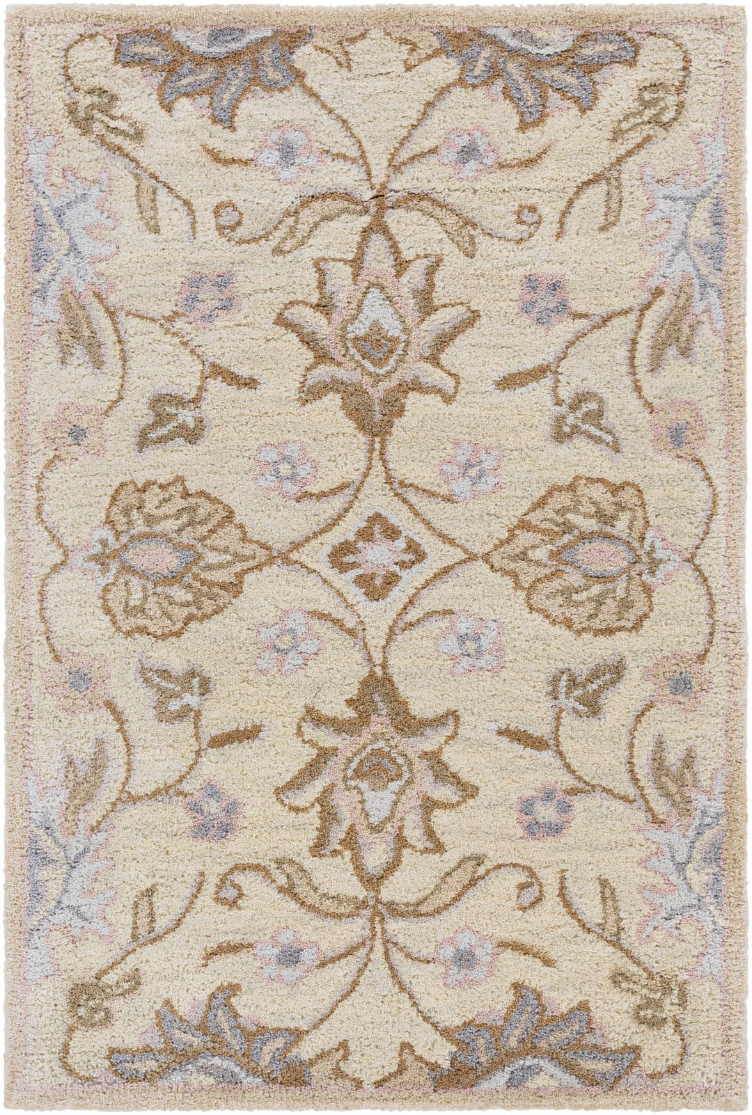 Floral Beige, Tan, Violet and Brown Traditional Hand Tufted wool area Rug - The Rug Decor