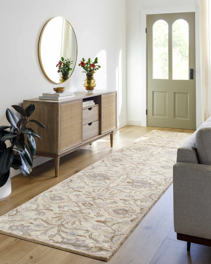 Floral Beige, Tan, Violet and Brown Traditional Hand Tufted wool area Rug - The Rug Decor