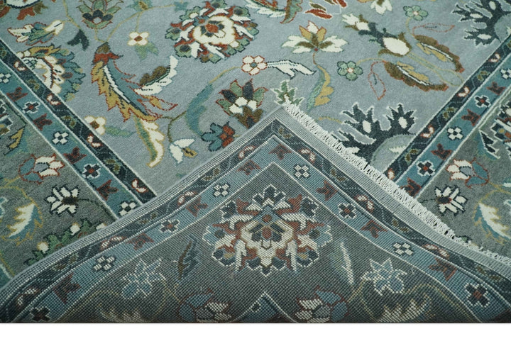 Floral Gray, Ivory, Brown and Green Hand Knotted Traditional Oushak 9x12 wool Rug - The Rug Decor