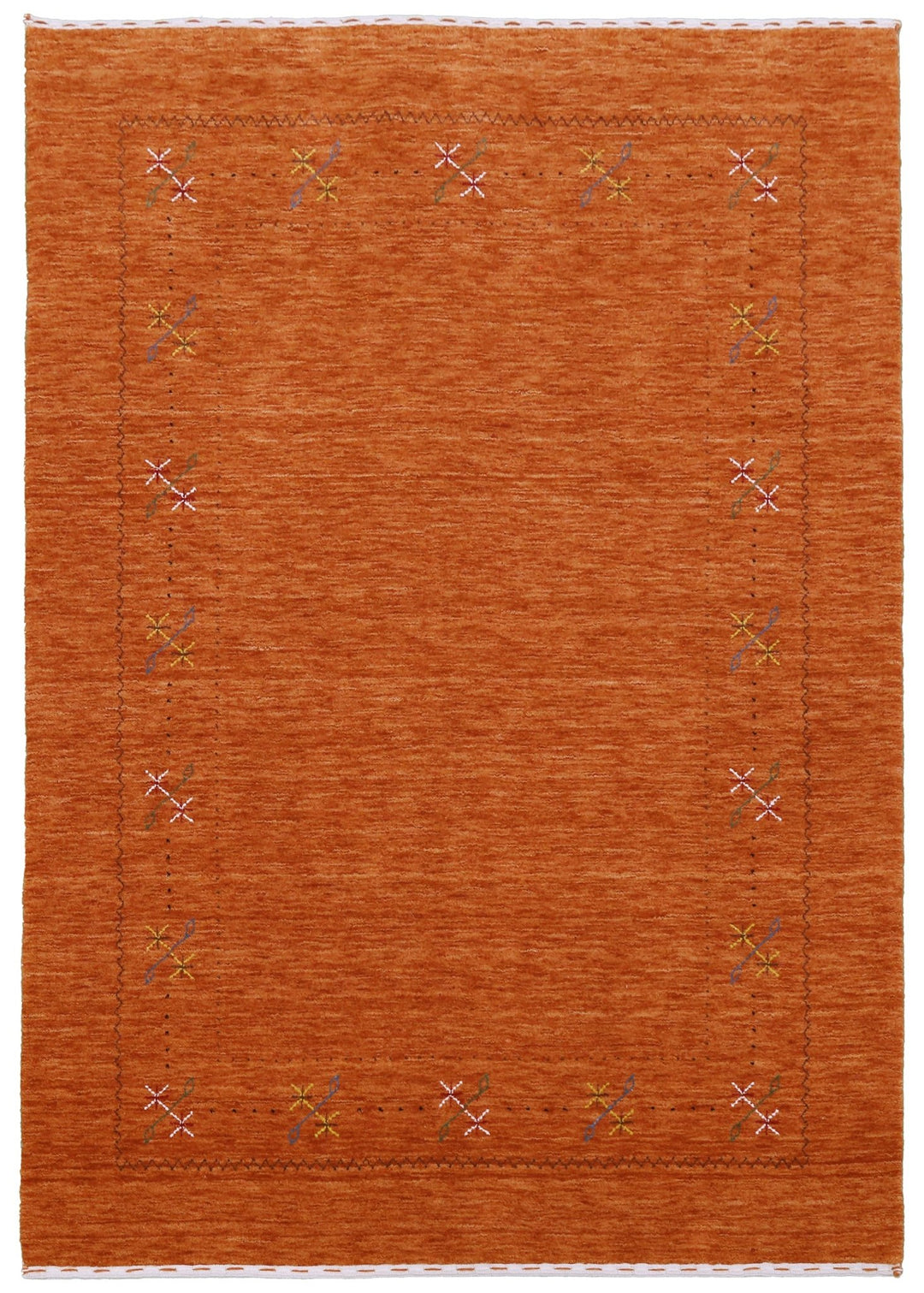 Gabbeh Border Orange Rust Hand Loomed Wool Area Rug - The Rug Decor