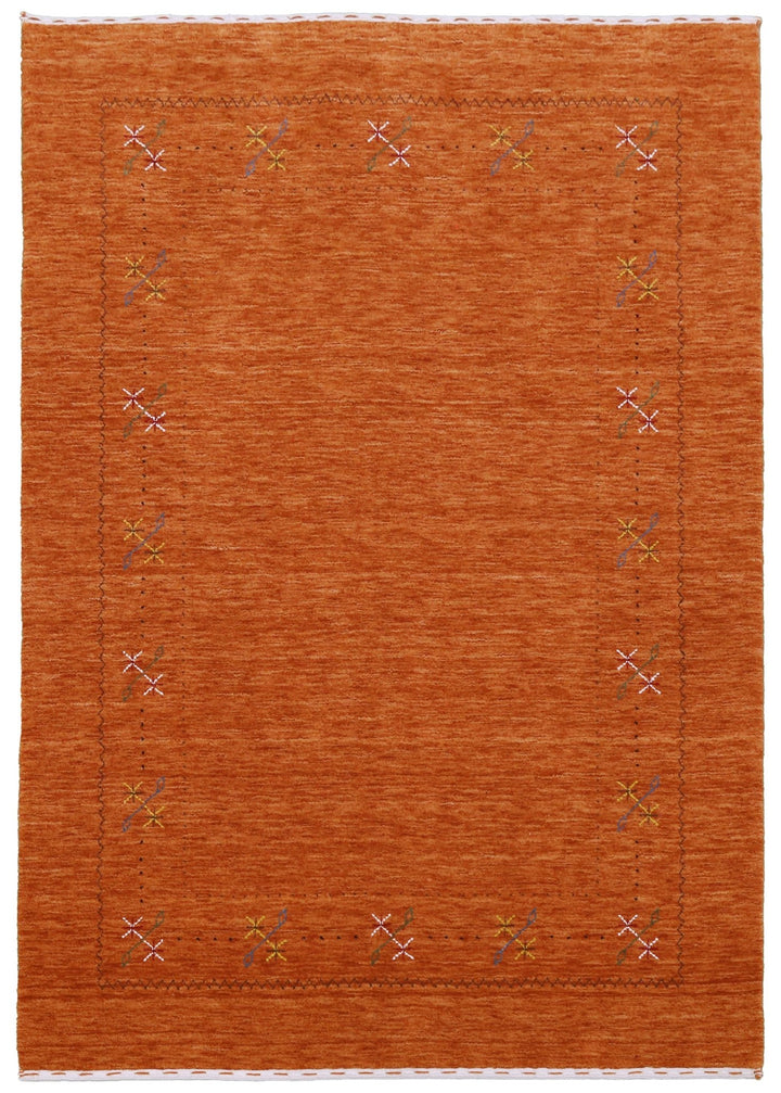 Gabbeh Border Orange Rust Hand Loomed Wool Area Rug - The Rug Decor