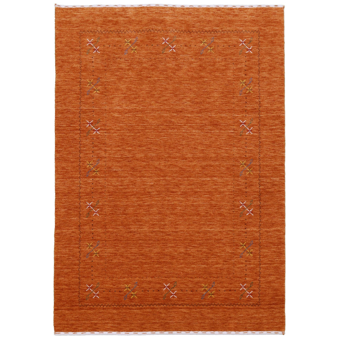 Gabbeh Border Orange Rust Hand Loomed Wool Area Rug - The Rug Decor