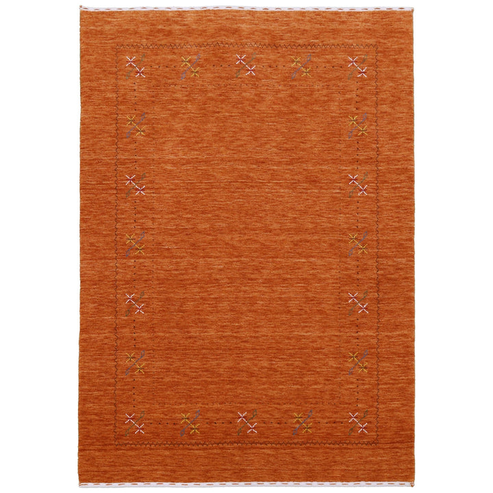 Gabbeh Border Orange Rust Hand Loomed Wool Area Rug - The Rug Decor