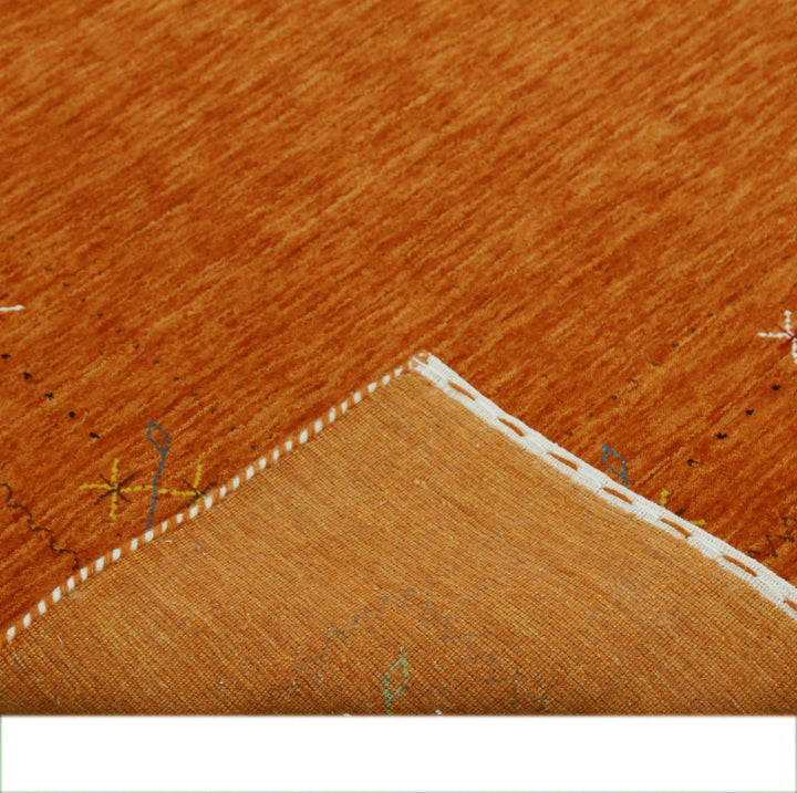 Gabbeh Border Orange Rust Hand Loomed Wool Area Rug - The Rug Decor