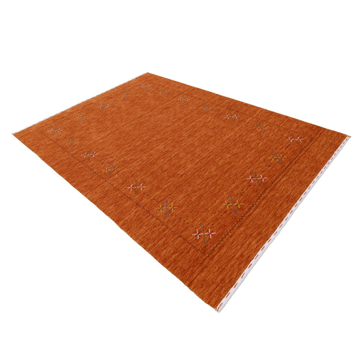 Gabbeh Border Orange Rust Hand Loomed Wool Area Rug - The Rug Decor