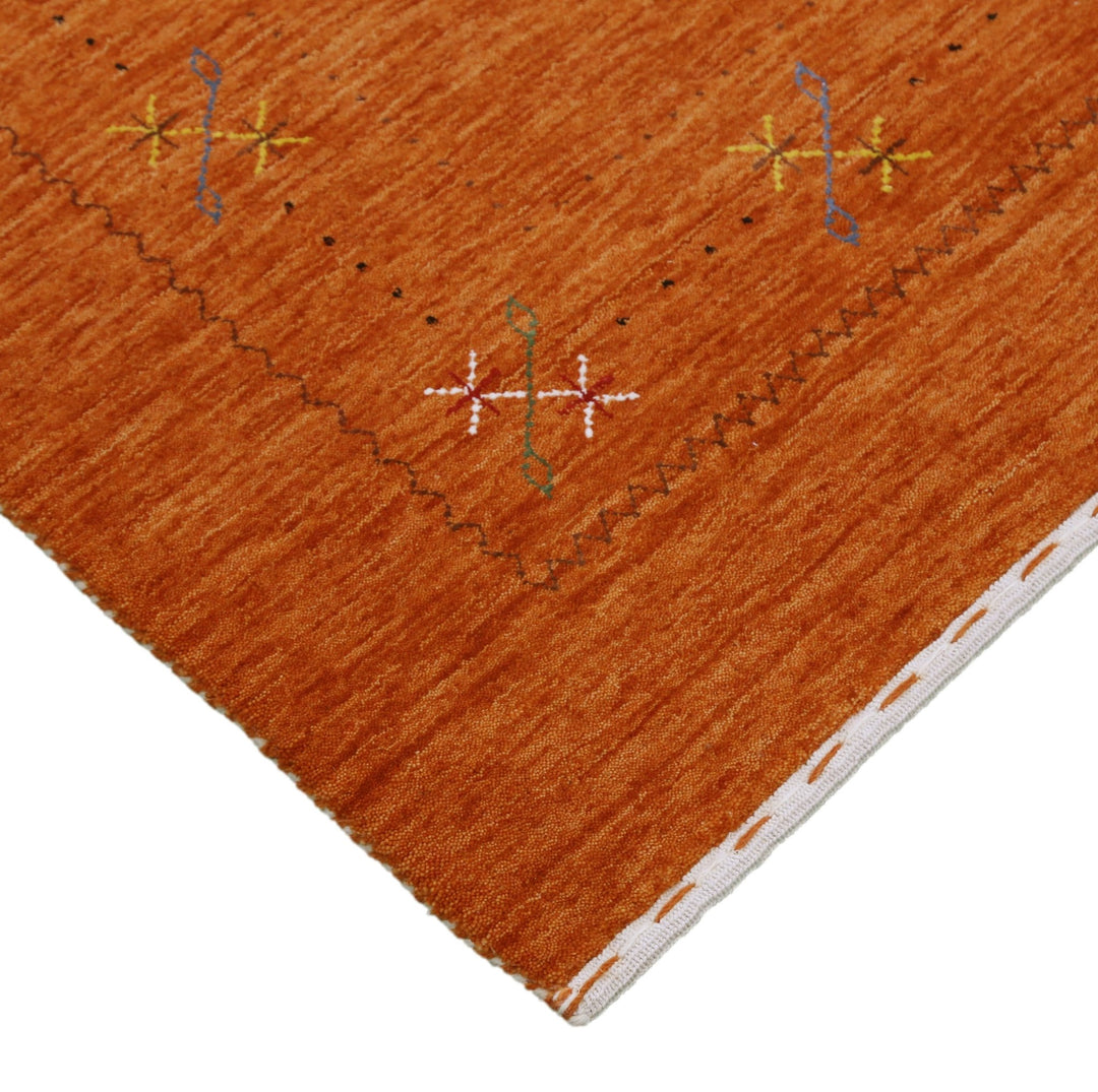 Gabbeh Border Orange Rust Hand Loomed Wool Area Rug - The Rug Decor