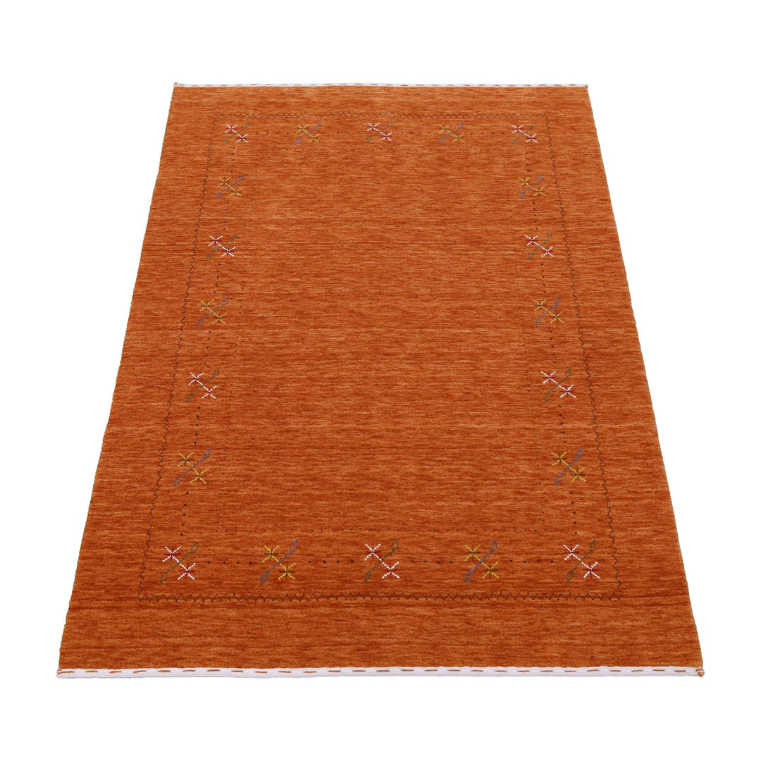 Gabbeh Border Orange Rust Hand Loomed Wool Area Rug - The Rug Decor