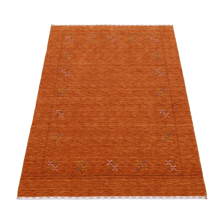 Gabbeh Border Orange Rust Hand Loomed Wool Area Rug - The Rug Decor