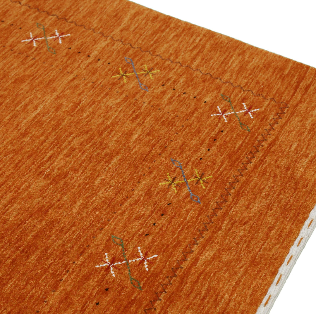Gabbeh Border Orange Rust Hand Loomed Wool Area Rug - The Rug Decor