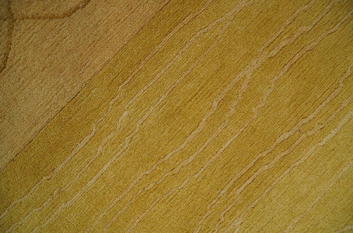 Gold and Brown Hand knotted Stripes 4x6 wool and Art Silk area Rug - The Rug Decor