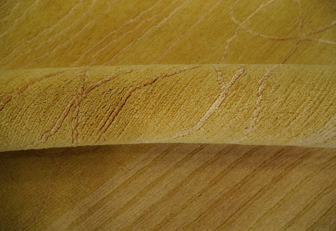 Gold and Brown Hand knotted Stripes 4x6 wool and Art Silk area Rug - The Rug Decor