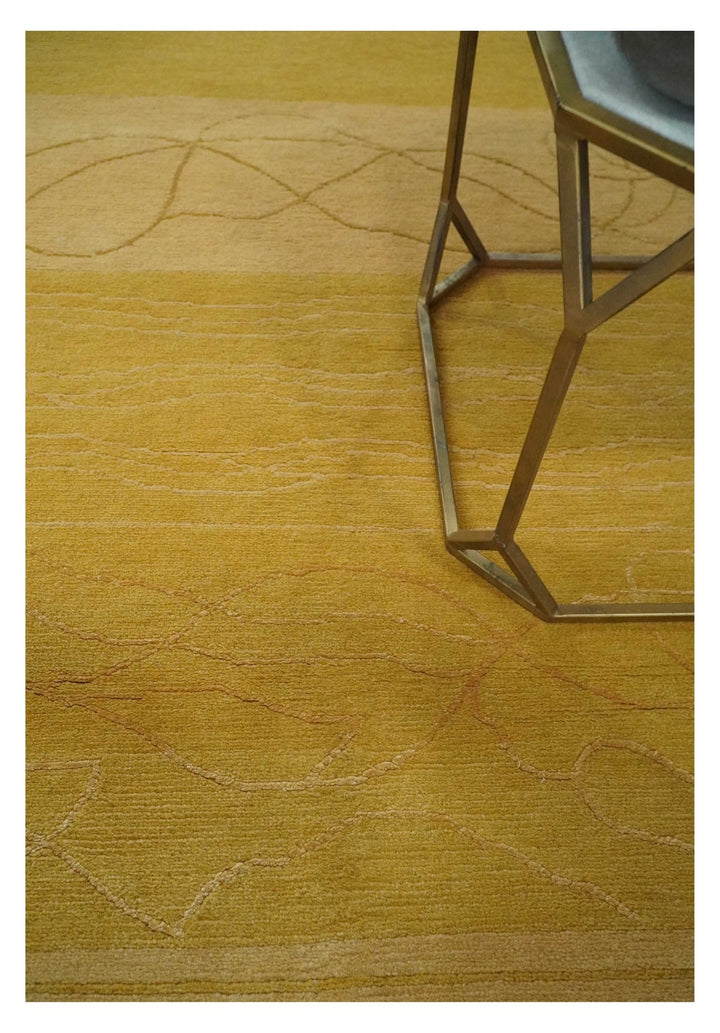 Gold and Brown Hand knotted Stripes 4x6 wool and Art Silk area Rug - The Rug Decor